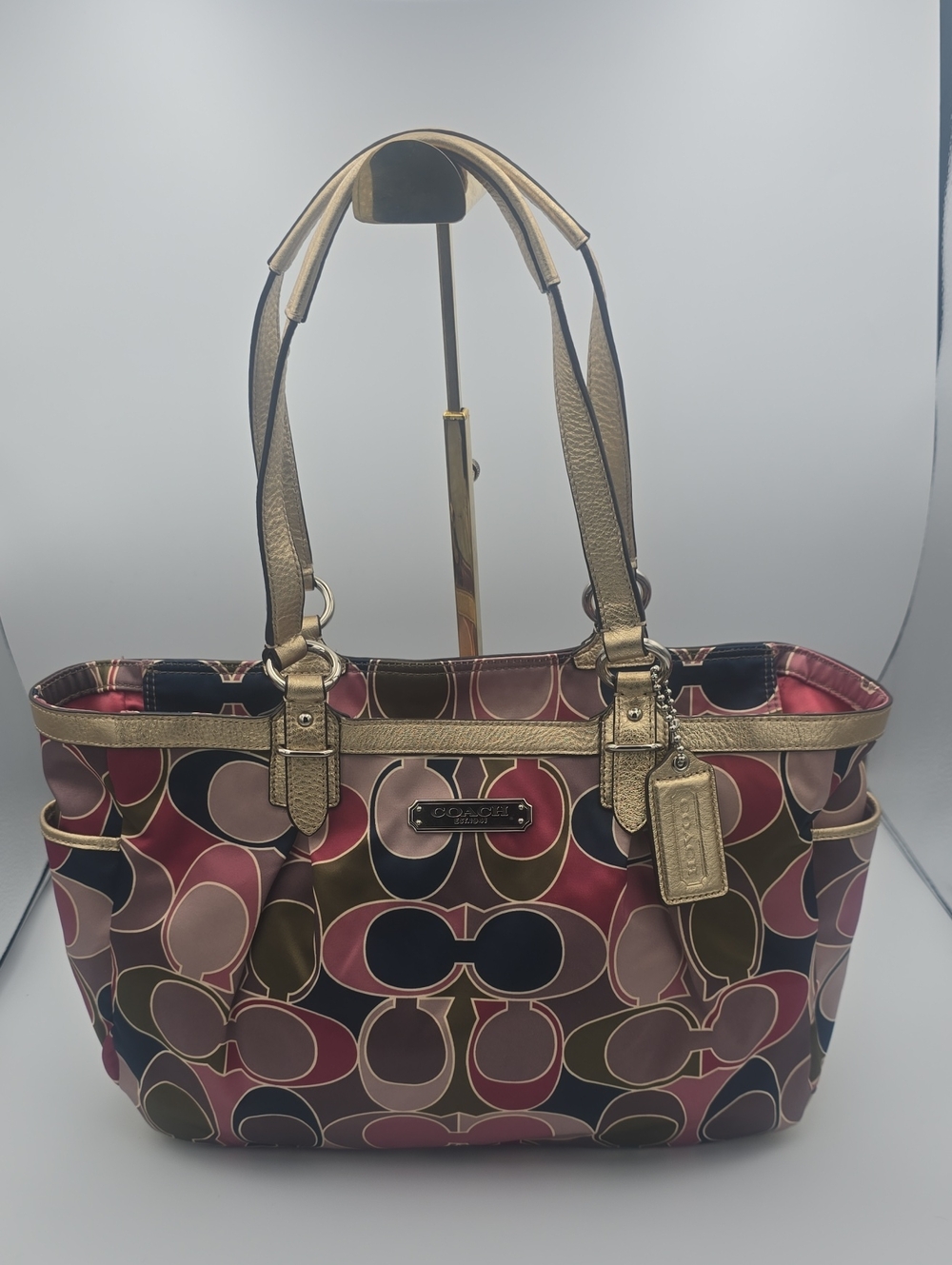 Coach Poppy Multicolor Signature Sateen Large Tote W/ Gold Metallic Trim (EUC)✨️ - Picture 1 of 15